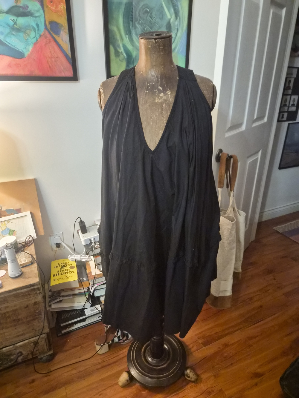 Anthropologie Black Sleeveless Deep V Tunic
